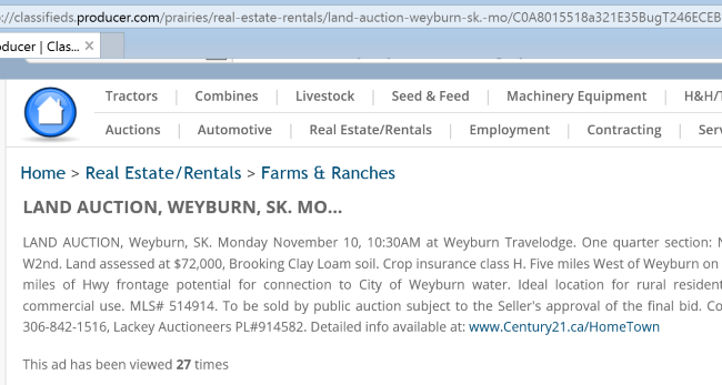 Land Auction on Western Producer