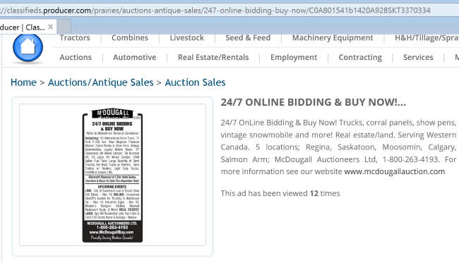 Online auction posted on Western Producer